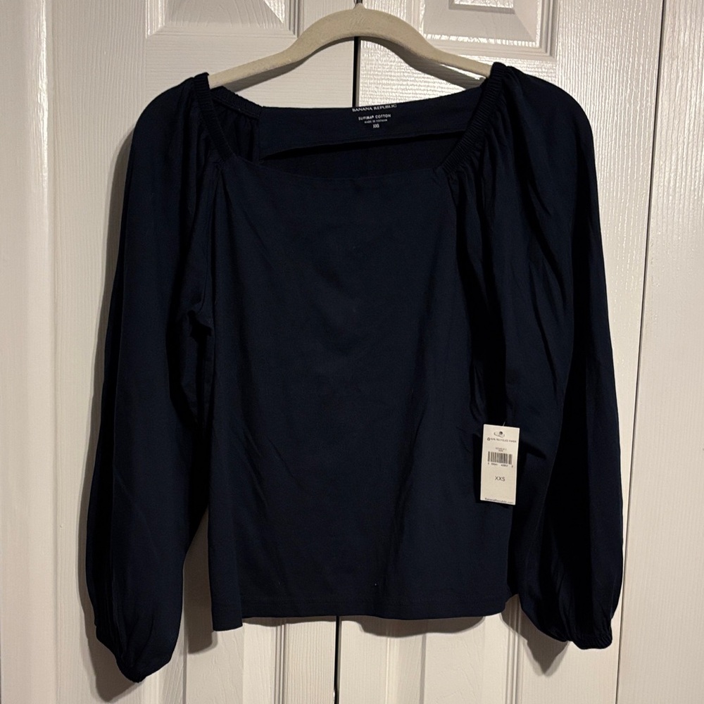 Banana Republic Supima cotton peasant long sleeve top in navy size XXS  NWT - Picture 2 of 11